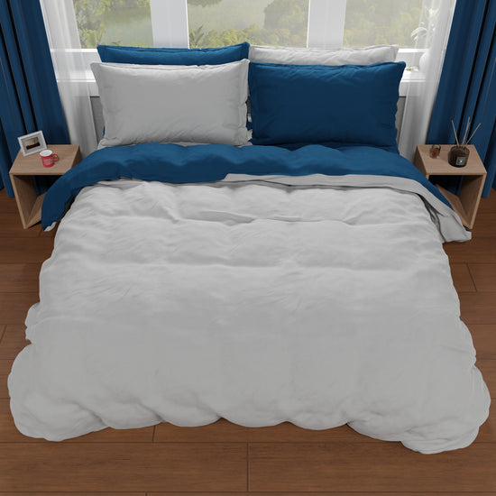 PETTI Copripiumino Matrimoniale, Sacco Copripiumino E Federe, Grigio Chiaro/Blu Notte