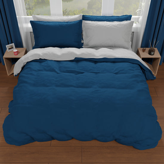 PETTI Copripiumino Matrimoniale, Sacco Copripiumino E Federe, Grigio Chiaro/Blu Notte