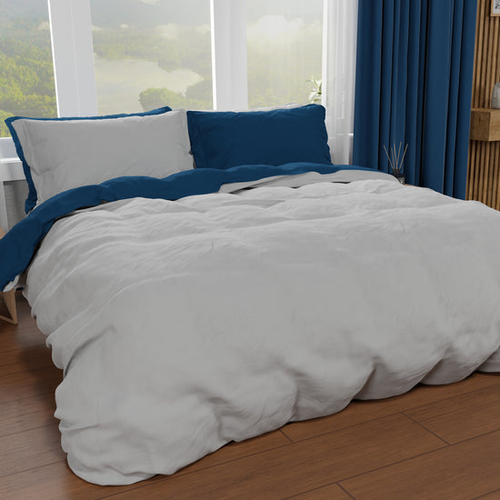 PETTI Copripiumino Matrimoniale, Sacco Copripiumino e Federe, Grigio Chiaro/Blu Notte