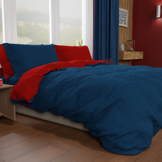 PETTI Copripiumino Matrimoniale, Sacco Copripiumino E Federe, Bordeaux/Blu Notte