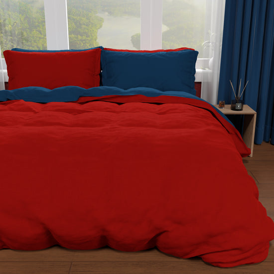 PETTI Copripiumino Matrimoniale, Sacco Copripiumino E Federe, Bordeaux/Blu Notte