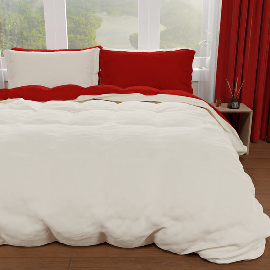 PETTI Copripiumino Matrimoniale, Sacco Copripiumino E Federe, Panna/Bordeaux