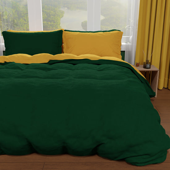 PETTI Copripiumino Matrimoniale, Sacco Copripiumino E Federe, Verde Smeraldo/Giallo