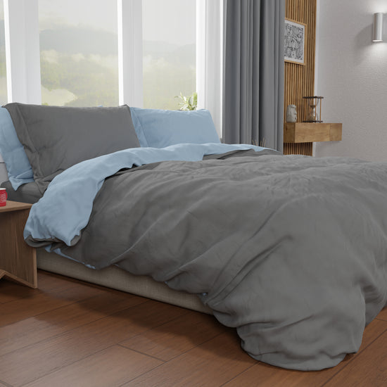 PETTI Copripiumino Matrimoniale, Sacco Copripiumino E Federe, Celeste/Grigio Scuro