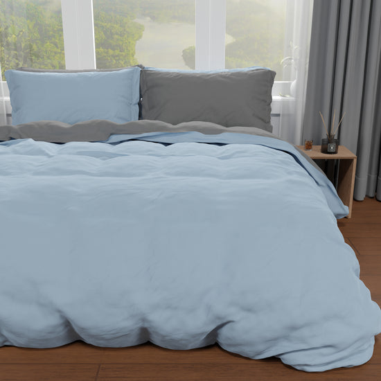 PETTI Copripiumino Matrimoniale, Sacco Copripiumino E Federe, Celeste/Grigio Scuro