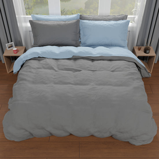 PETTI Copripiumino Matrimoniale, Sacco Copripiumino E Federe, Celeste/Grigio Scuro