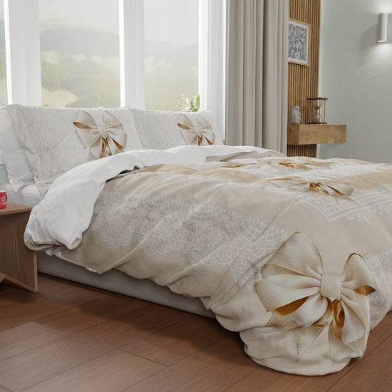 PETTI Copripiumino Matrimoniale, Singolo, Una Piazza E Mezza, Fiocco Beige