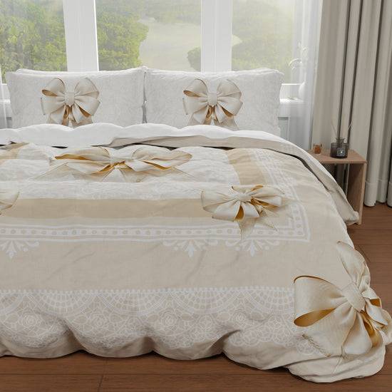 PETTI Copripiumino Matrimoniale, Singolo, Una Piazza E Mezza, Fiocco Beige