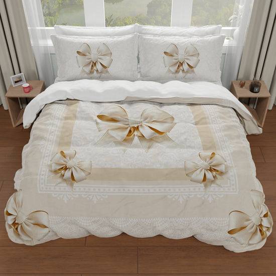 PETTI Copripiumino Matrimoniale, Singolo, Una Piazza E Mezza, Fiocco Beige