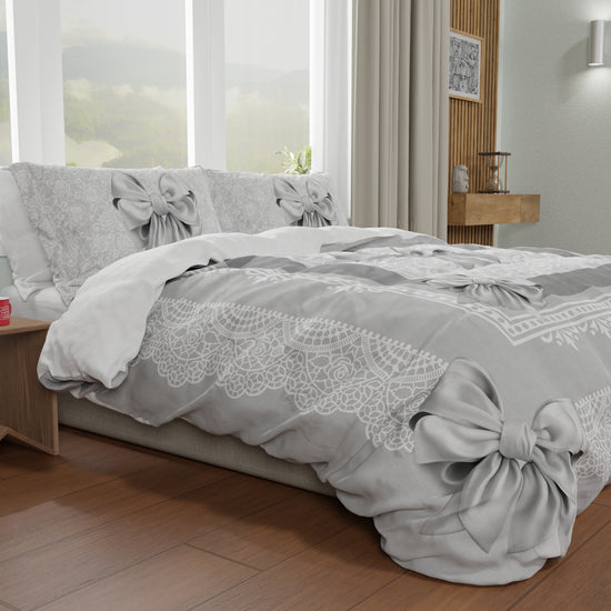 PETTI Copripiumino Matrimoniale, Singolo, Una Piazza E Mezza, Fiocco Grigio