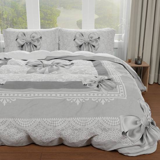 PETTI Copripiumino Matrimoniale, Singolo, Una Piazza E Mezza, Fiocco Grigio