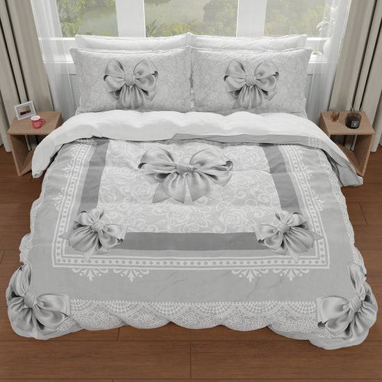 PETTI Copripiumino Matrimoniale, Singolo, Una Piazza E Mezza, Fiocco Grigio