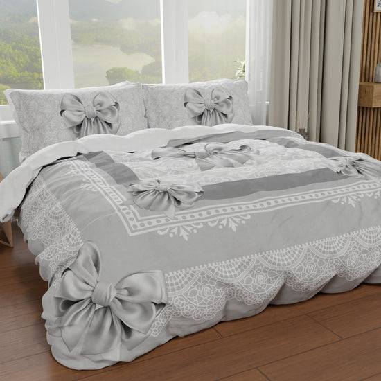 PETTI Copripiumino Matrimoniale, Singolo, Una Piazza e Mezza, Fiocco Grigio