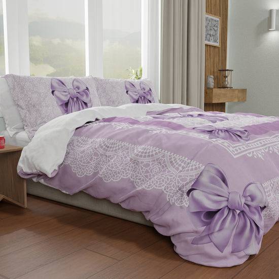 PETTI Copripiumino Matrimoniale, Singolo, Una Piazza E Mezza, Fiocco Lilla