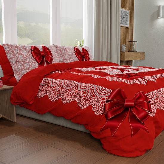 PETTI Copripiumino Matrimoniale, Singolo, Una Piazza E Mezza, Fiocco Rosso