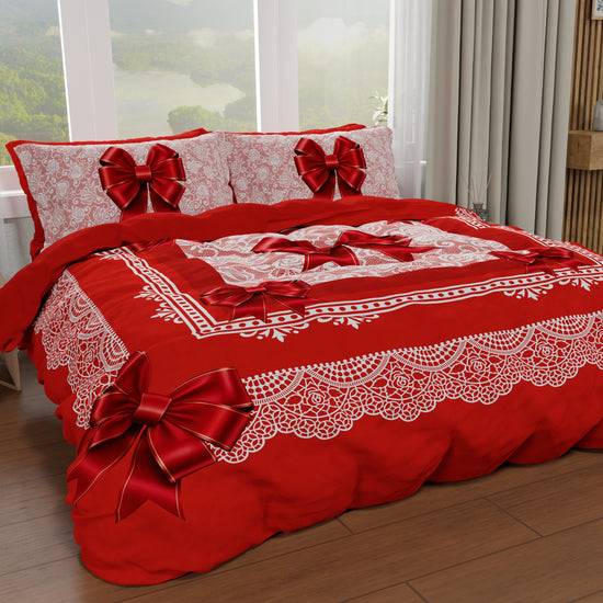 PETTI Copripiumino Matrimoniale, Singolo, Una Piazza e Mezza, Fiocco Rosso