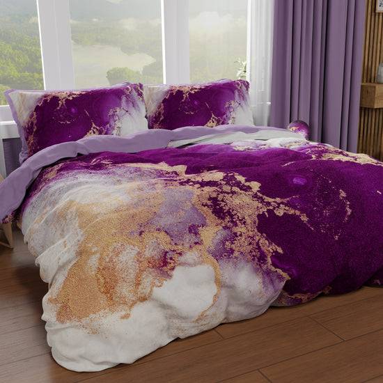 PETTI Copripiumino Matrimoniale, Singolo, Una Piazza e Mezza, Marble 01 Viola
