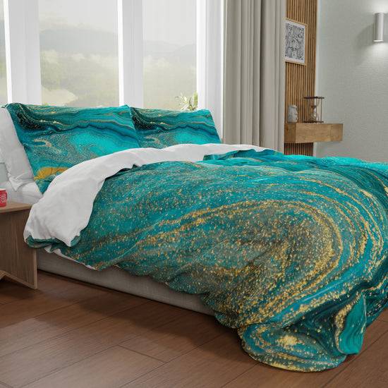 PETTI Copripiumino Matrimoniale, Singolo, Una Piazza E Mezza, Marble 02 Verde