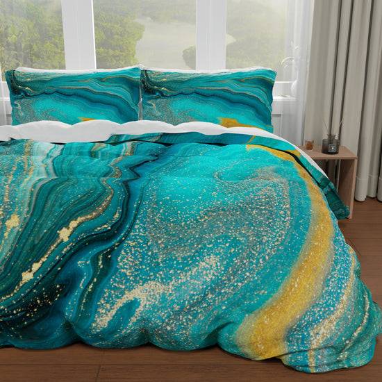 PETTI Copripiumino Matrimoniale, Singolo, Una Piazza E Mezza, Marble 02 Verde