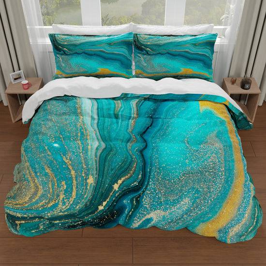 PETTI Copripiumino Matrimoniale, Singolo, Una Piazza E Mezza, Marble 02 Verde