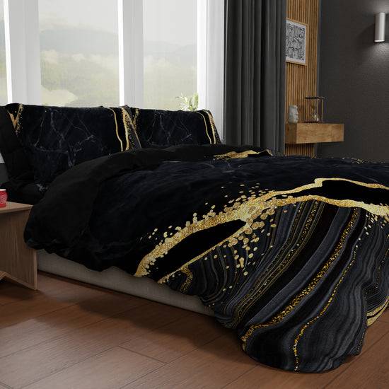 PETTI Copripiumino Matrimoniale, Singolo, Una Piazza E Mezza, Marble 07 Nero