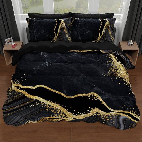 PETTI Copripiumino Matrimoniale, Singolo, Una Piazza E Mezza, Marble 07 Nero