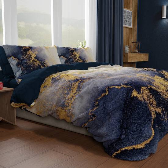 PETTI Copripiumino Matrimoniale, Singolo, Una Piazza E Mezza, Marble 08 Blu