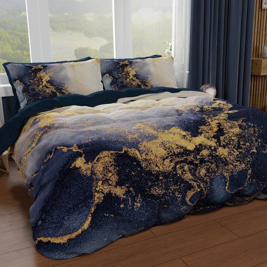 PETTI Copripiumino Matrimoniale, Singolo, Una Piazza e Mezza, Marble 08 Blu