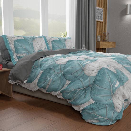 PETTI Copripiumino Matrimoniale, Singolo, Una Piazza E Mezza, Tropical Celeste Argento