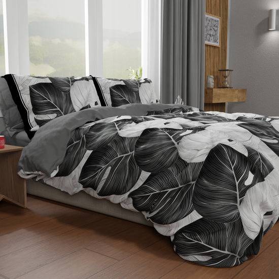 PETTI Copripiumino Matrimoniale, Singolo, Una Piazza E Mezza, Tropical Nero Argento