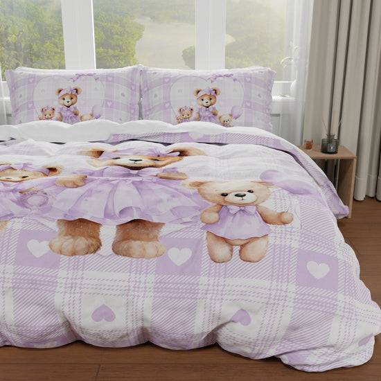 PETTI Copripiumino Matrimoniale, Singolo, Una Piazza E Mezza, Teddy Love Lilla