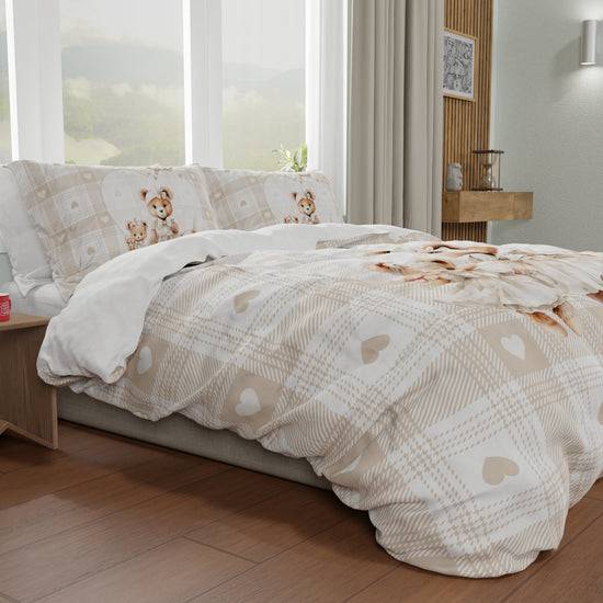 PETTI Copripiumino Matrimoniale, Singolo, Una Piazza E Mezza, Teddy Love Tortora