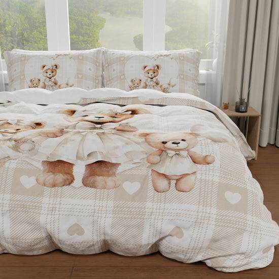 PETTI Copripiumino Matrimoniale, Singolo, Una Piazza E Mezza, Teddy Love Tortora