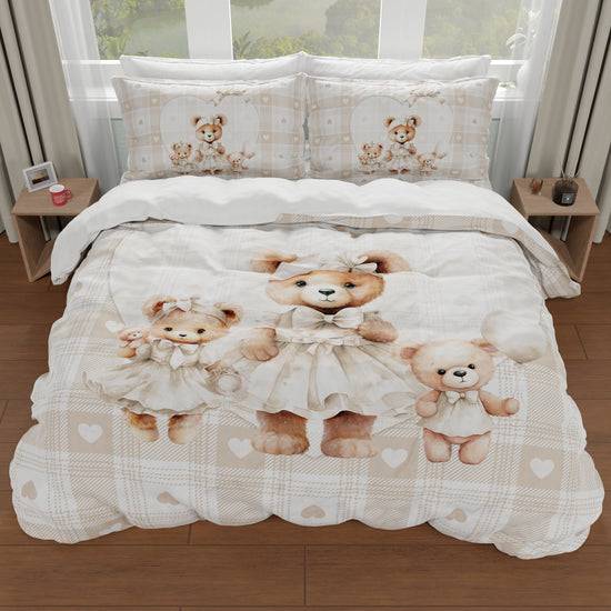 PETTI Copripiumino Matrimoniale, Singolo, Una Piazza E Mezza, Teddy Love Tortora