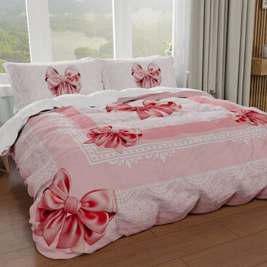 PETTI Copripiumino Matrimoniale, Singolo, Una Piazza e Mezza, Fiocco Rosa