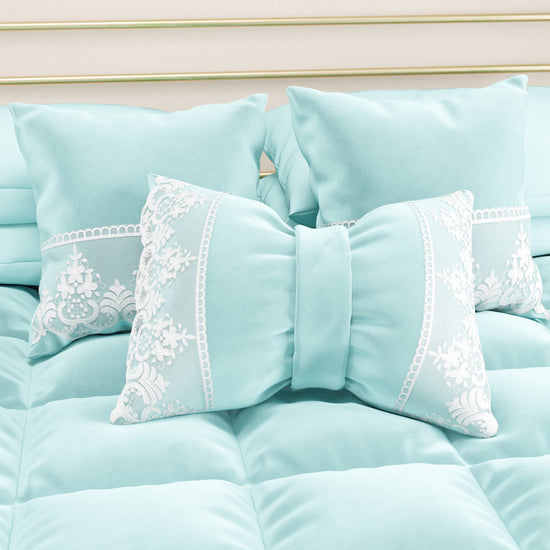PETTI Cuscini Arredo In Velluto E Balza Con Pizzo Rebrodè 2pz, Cuscini Divano Celeste By Sissy