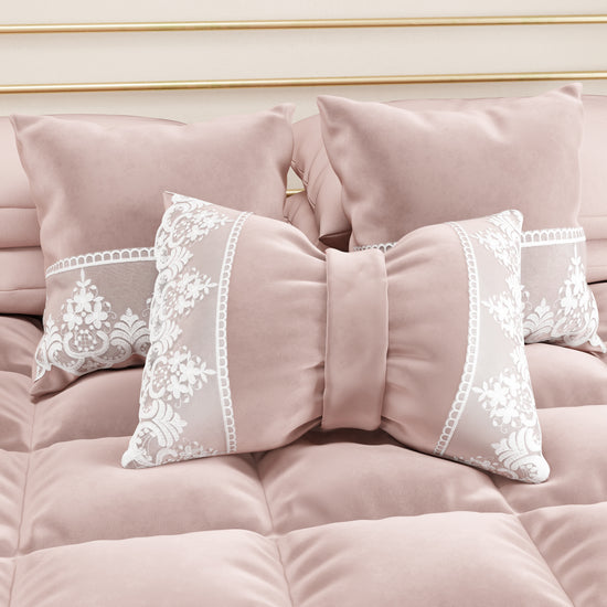 PETTI Cuscini Arredo In Velluto E Balza Con Pizzo Rebrodè 2pz, Cuscini Divano Cipria By Sissy