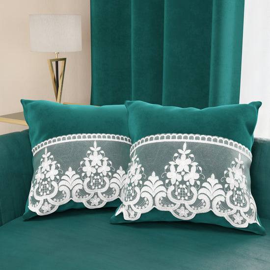 PETTI Cuscini Arredo in Velluto e Balza con Pizzo Rebrodè 2pz, Cuscini divano Ottanio By Sissy