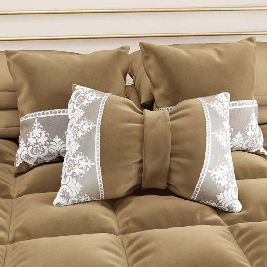 PETTI Cuscini Arredo In Velluto E Balza Con Pizzo Rebrodè 2pz, Cuscini Divano Tortora By Sissy