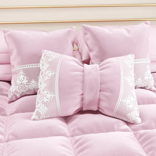 PETTI Cuscini Arredo In Velluto E Balza Con Pizzo Rebrodè 2pz, Cuscini Divano Rosa By Sissy