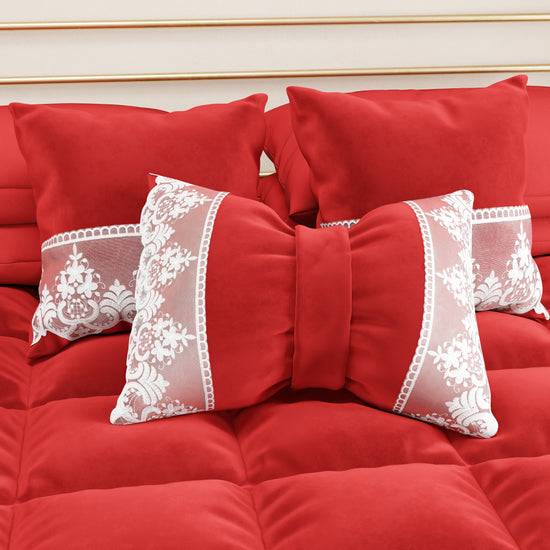 PETTI Cuscini Arredo In Velluto E Balza Con Pizzo Rebrodè 2pz, Cuscini Divano Rosso By Sissy