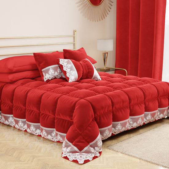 PETTI Cuscini Arredo In Velluto E Balza Con Pizzo Rebrodè 2pz, Cuscini Divano Rosso By Sissy