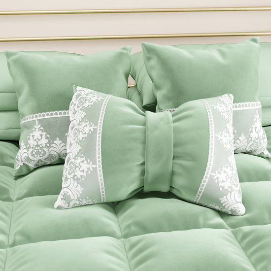 PETTI Cuscini Arredo In Velluto E Balza Con Pizzo Rebrodè 2pz, Cuscini Divano Salvia By Sissy