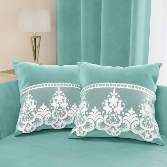 PETTI Cuscini Arredo in Velluto e Balza con Pizzo Rebrodè 2pz, Cuscini divano Tiffany By Sissy