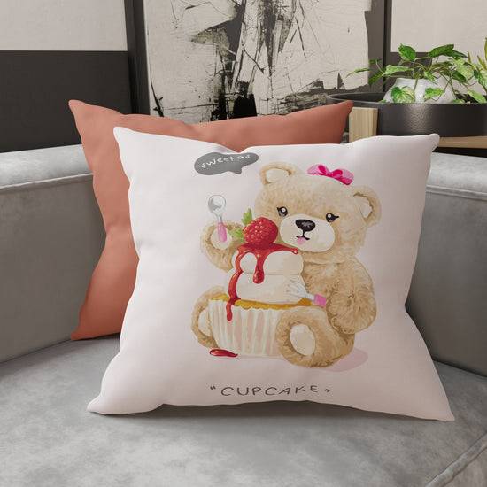 PETTI Cuscini, Copricuscini Divano, Cuscini Arredo in Stampa Digitale Teddy Cupcake