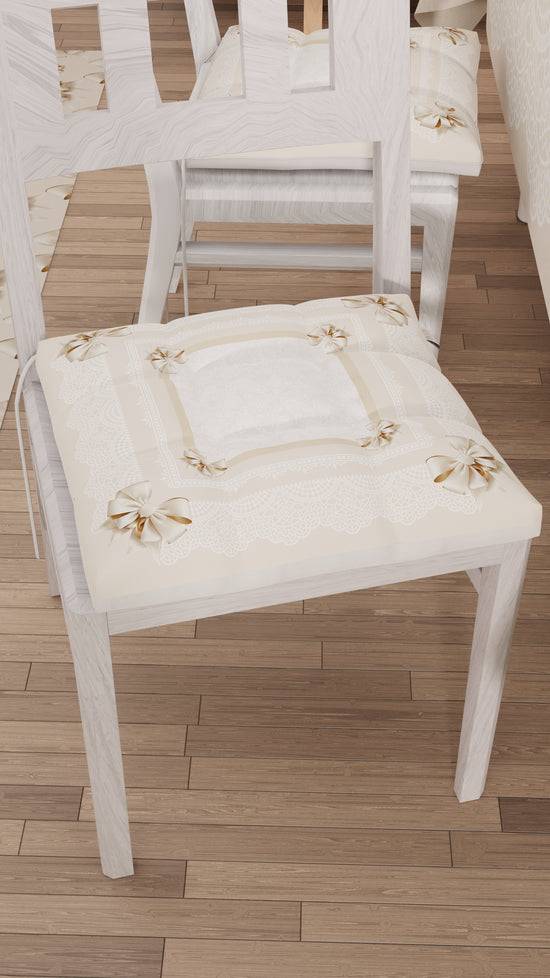 PETTI Cuscini Per Sedie Coprisedia 6 Pezzi Fiocco Beige
