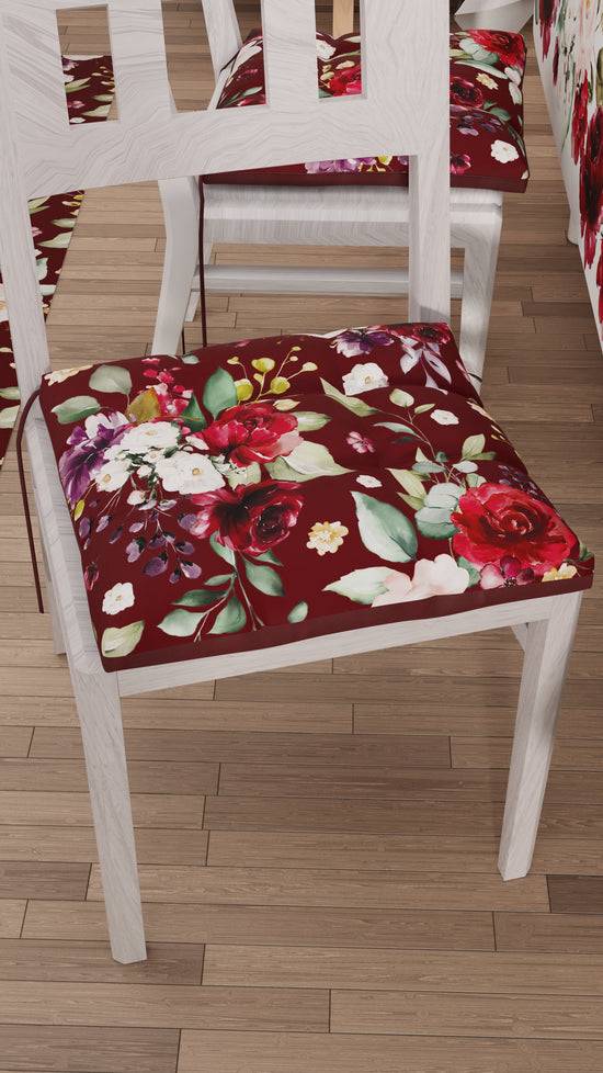 PETTI Cuscini per Sedie Coprisedia 6 Pezzi Floreale-07 Bordeaux