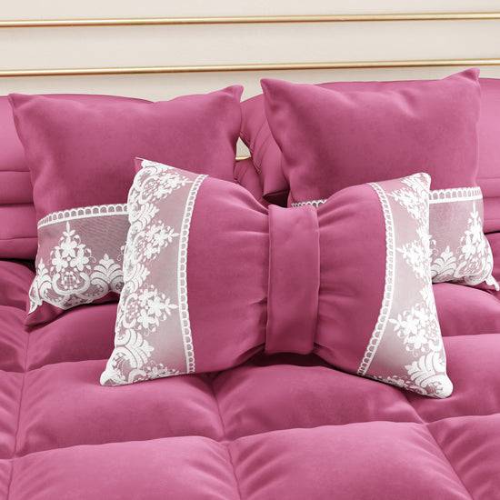 PETTI Cuscino Arredo Fiocco In Velluto E Balza Con Pizzo Rebrodè 40x50 Cm, Cuscino Divano Fucsia By Sissy