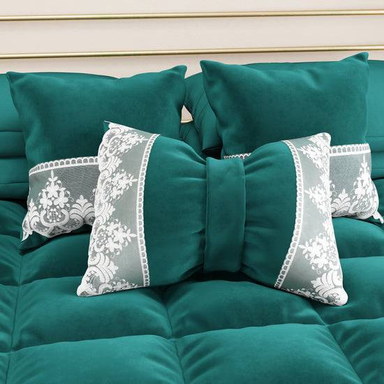 PETTI Cuscino Arredo Fiocco In Velluto E Balza Con Pizzo Rebrodè 40x50 Cm, Cuscino Divano Ottanio By Sissy