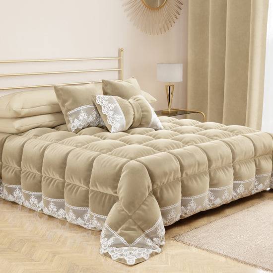 PETTI Cuscino Arredo Fiocco In Velluto E Balza Con Pizzo Rebrodè 40x50 Cm, Cuscino Divano Panna By Sissy